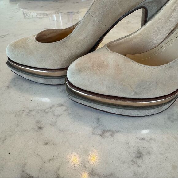 Cole Haan w/Nike Air Chelsea Double Platform Pump. Nude Calf Hair Suede. Size 7 - Picture 7 of 9